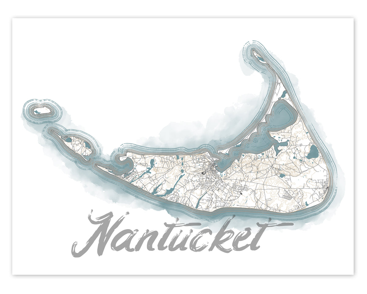 Nantucket outlets Island, Letterpress printed map (Navy)