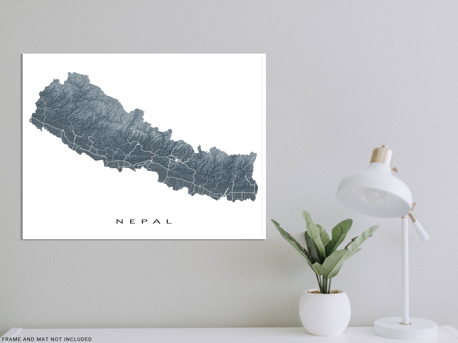 Nepal Map Wall Art Print Poster, Topographic Nepal Country Road Maps ...