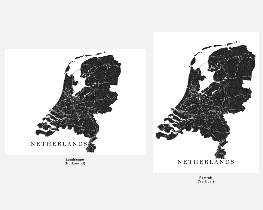 Netherlands Topographic Map Print Poster, Black and White Wall Art Holland Maps