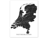 Netherlands Topographic Map Print Poster, Black and White Wall Art Holland Maps