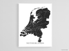 Netherlands Topographic Map Print Poster, Black and White Wall Art Holland Maps