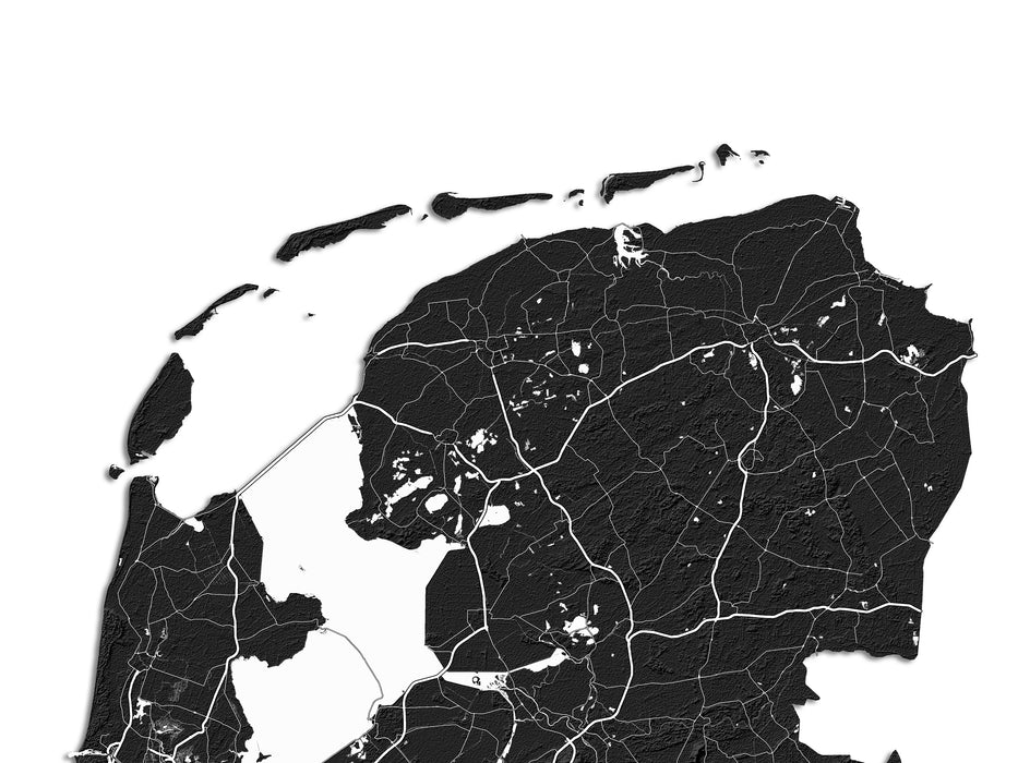 Netherlands Topographic Map Print Poster, Black and White Wall Art Holland Maps