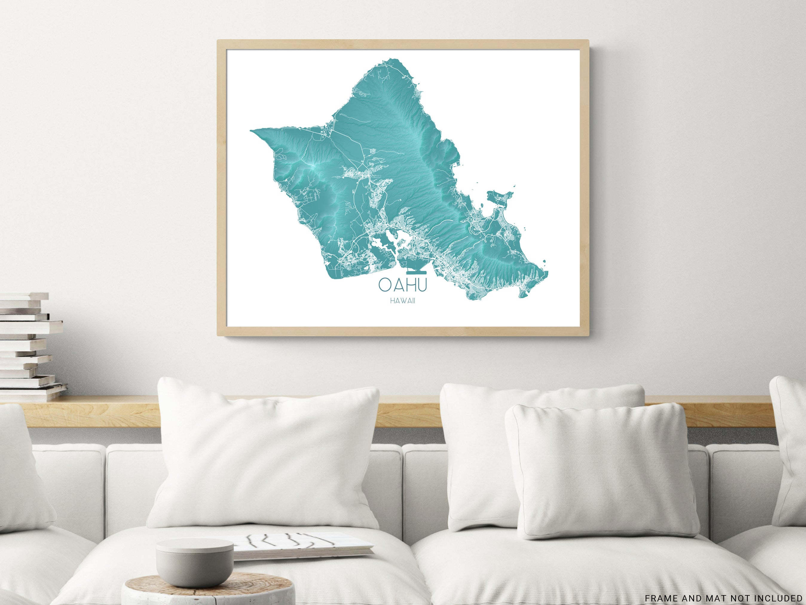 Oahu Hawaii Map Print Poster, Turquoise Topographic Hawaiian Islands W ...