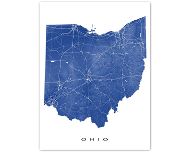 Ohio Map Wall Art Print Poster, Topographic OH State Road Maps for Hom ...