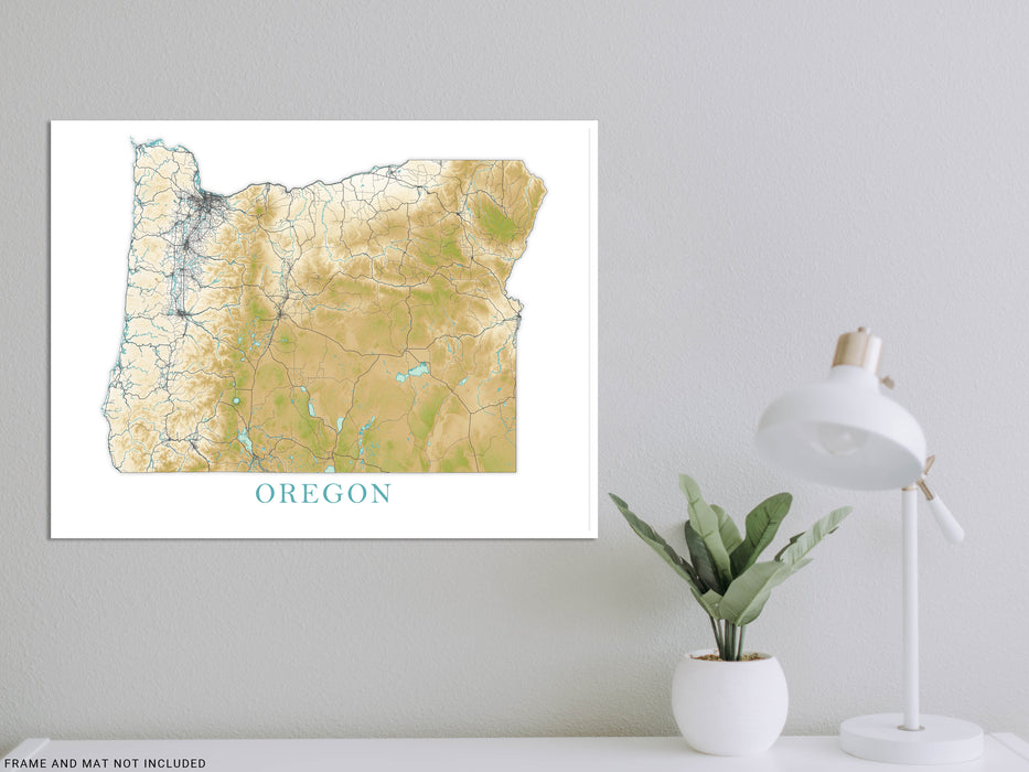 Oregon State Wall Art Map Print Poster, Topographic Landscape Road Maps for Home Decor