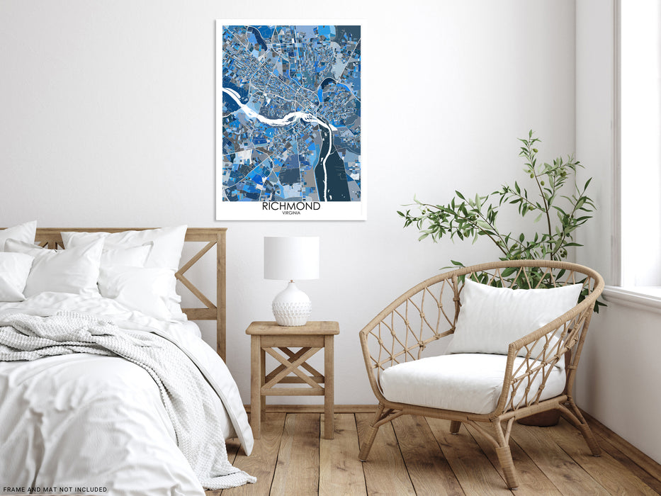 Richmond Virginia blue geometric city map print poster by Maps As Art.