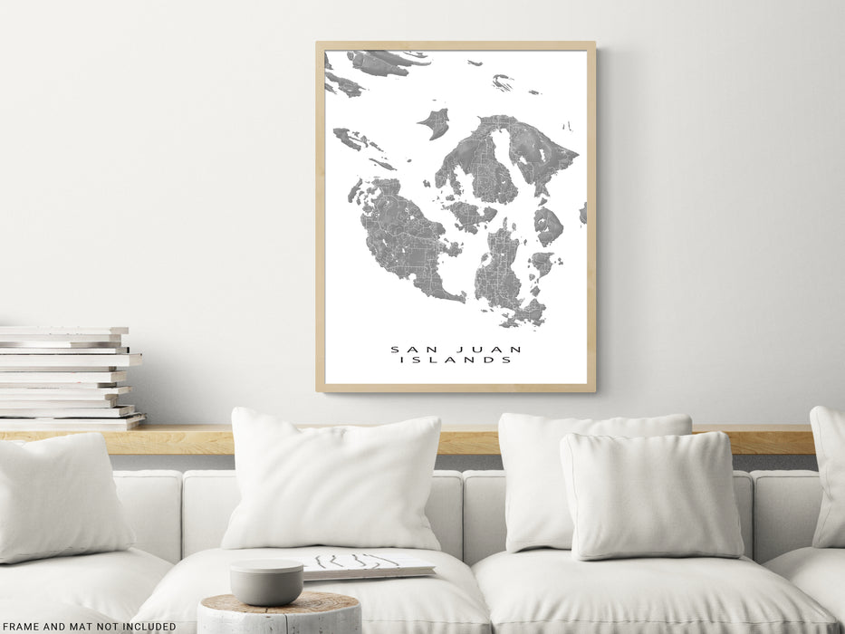 San Juan Islands, Washington map print with a topographic landscape design by Maps As Art.