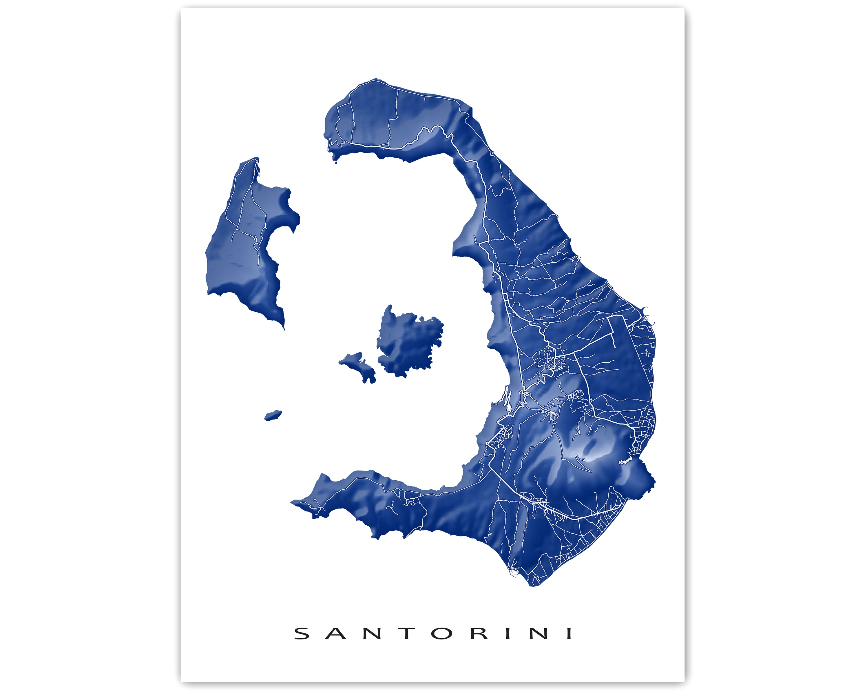 Santorini Map Wall Art Print Poster, Cyclades Greece Island Maps, Thir ...