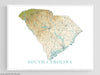 South Carolina State Map Wall Art Print Poster, Topographic Landscape SC Road Maps