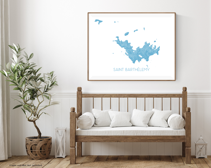 St Barts Map Wall Art Print Poster - Map of Saint Barthelemy Island Maps