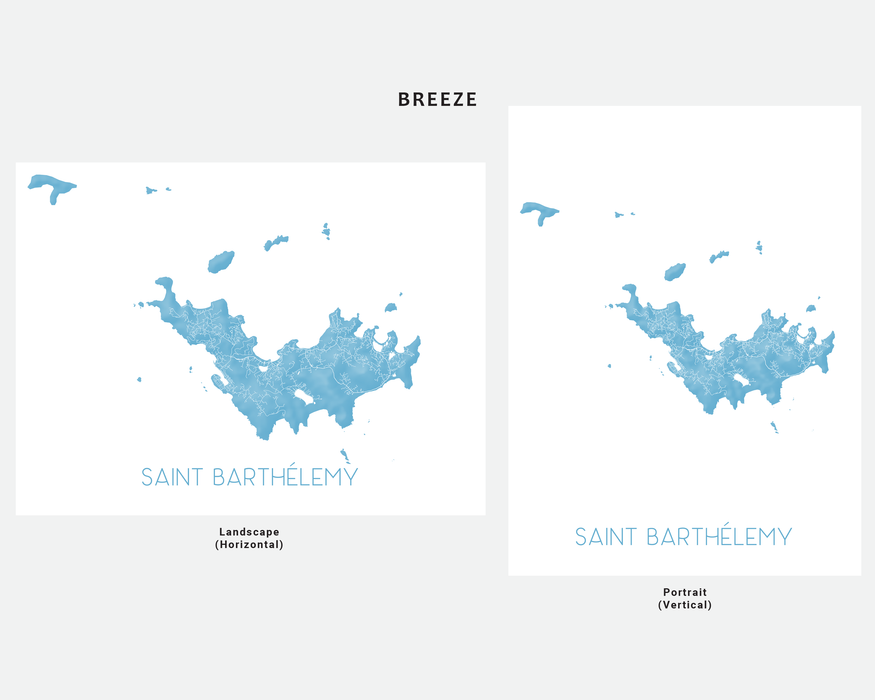 St Barts Map Wall Art Print Poster - Map of Saint Barthelemy Island Maps