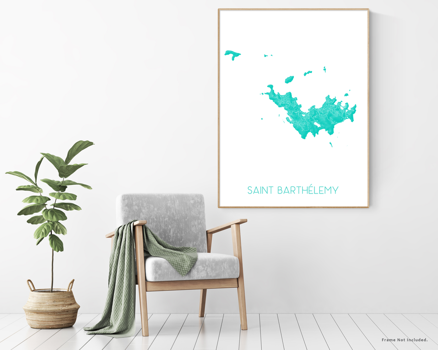 St Barts Map Wall Art Print Poster - Map of Saint Barthelemy Island Maps