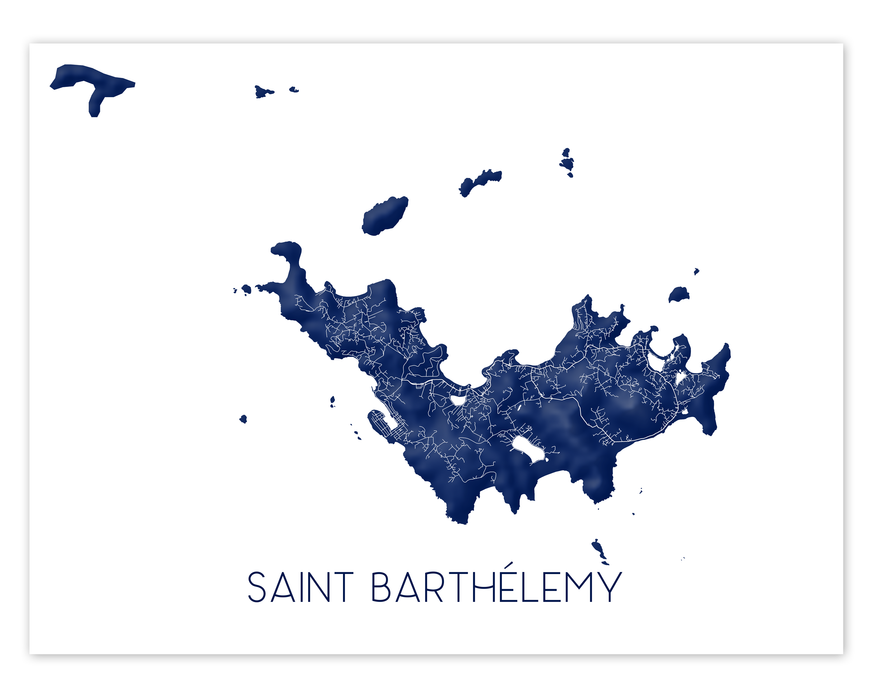 St Barts Map Wall Art Print Poster - Map of Saint Barthelemy Island Maps