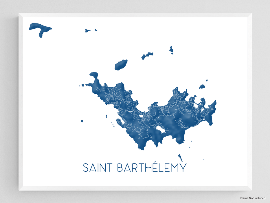 St Barts Map Wall Art Print Poster - Map of Saint Barthelemy Island Maps