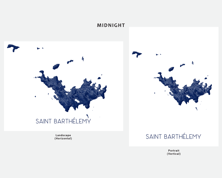 St Barts Map Wall Art Print Poster - Map of Saint Barthelemy Island Maps