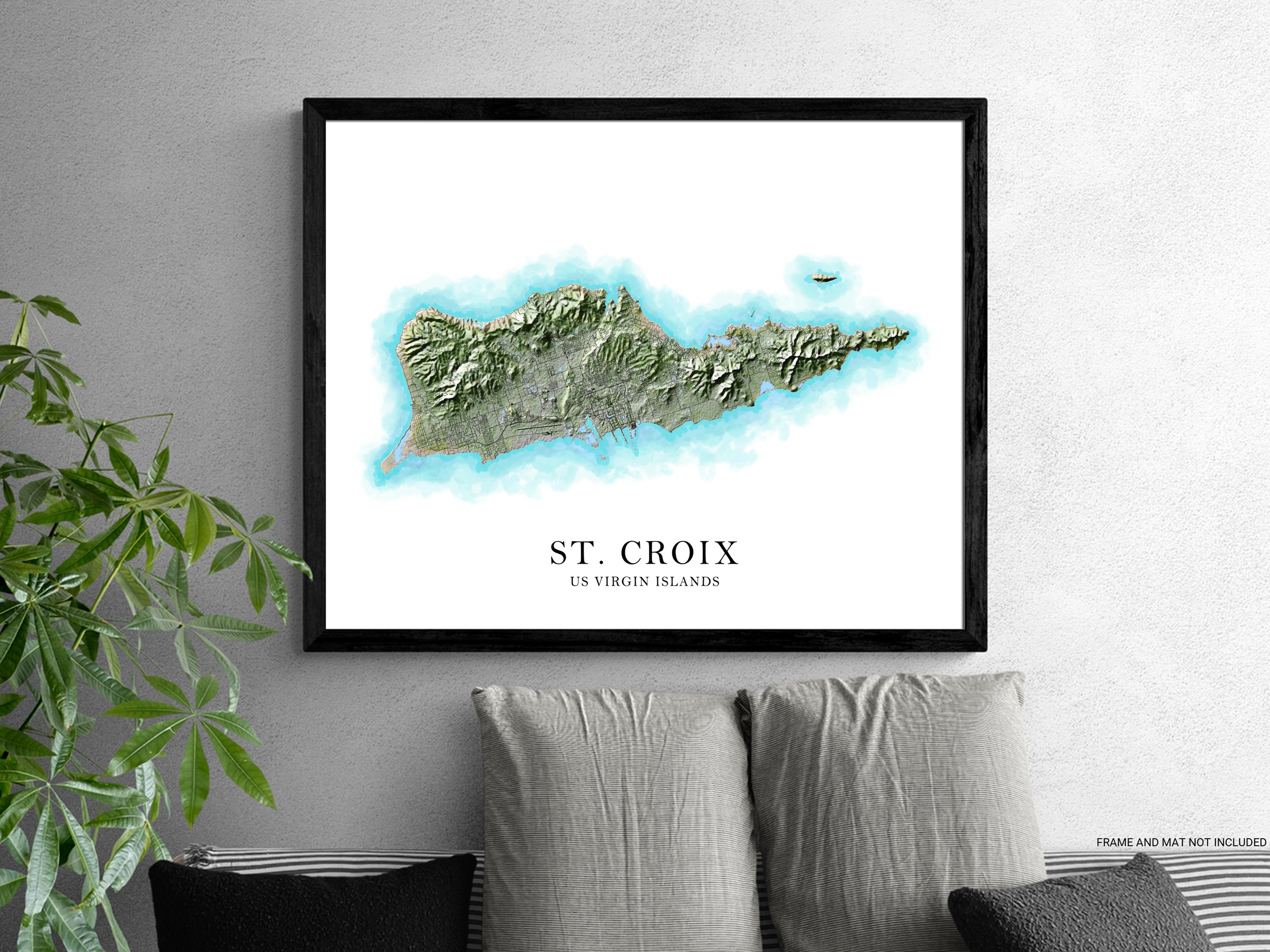 St Croix USVI Map Watercolor Style Wall Art Print Poster, Saint Croix ...