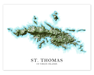 St. Thomas, US Virgin Islands map print poster with a watercolour style design, main island roads and topographic landscape features by Maps As Art.