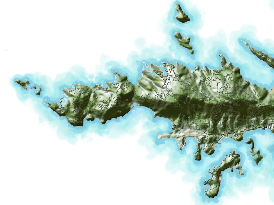 St. Thomas, US Virgin Islands map print poster with a watercolour style design, main island roads and topographic landscape features by Maps As Art.