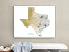 Texas State Wall Art Map Print Poster, Topographic Terrain Landscape TX Road Maps