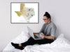 Texas State Wall Art Map Print Poster, Topographic Terrain Landscape TX Road Maps