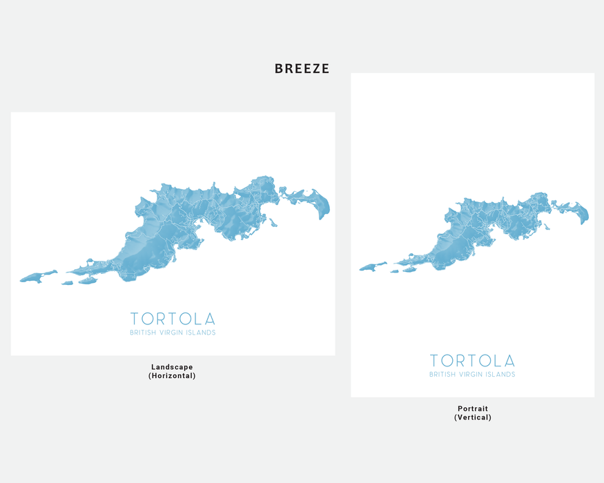 Tortola British Virgin Islands Map Wall Art Poster Print,  BVI Caribbean Island Maps