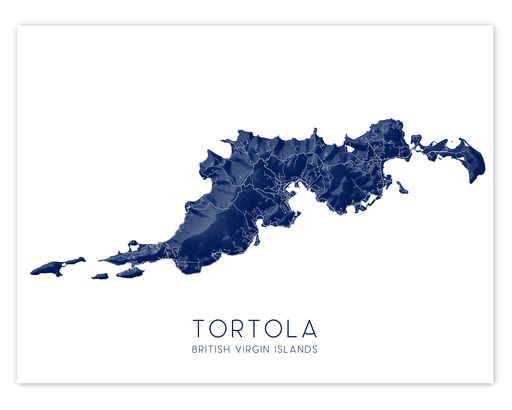 Tortola British Virgin Islands Map Wall Art Poster Print,  BVI Caribbean Island Maps