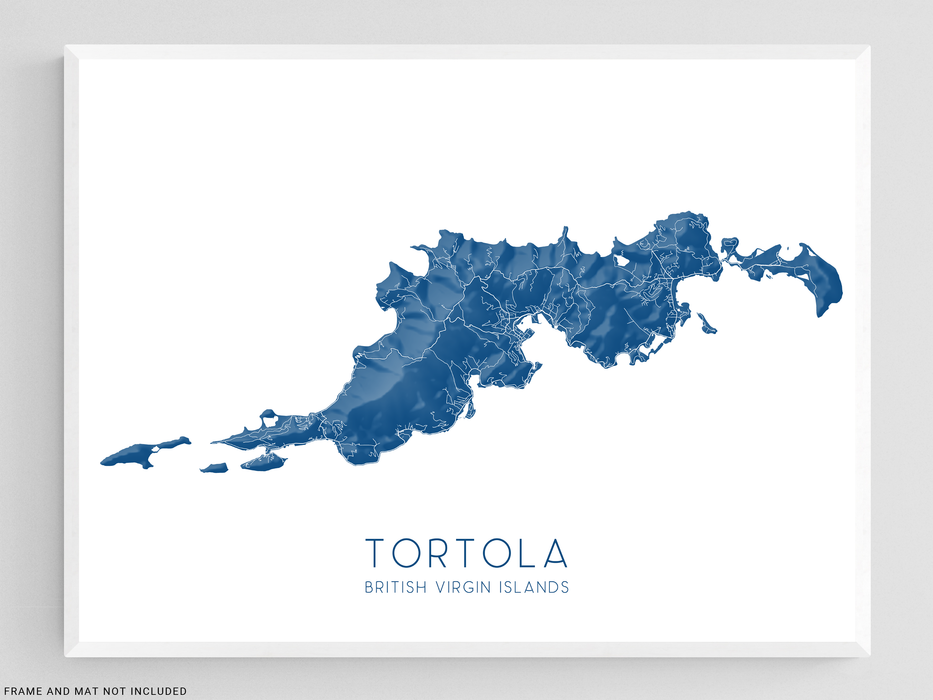 Tortola British Virgin Islands Map Wall Art Poster Print,  BVI Caribbean Island Maps