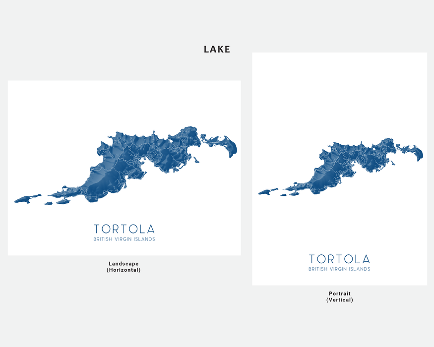 Tortola British Virgin Islands Map Wall Art Poster Print,  BVI Caribbean Island Maps