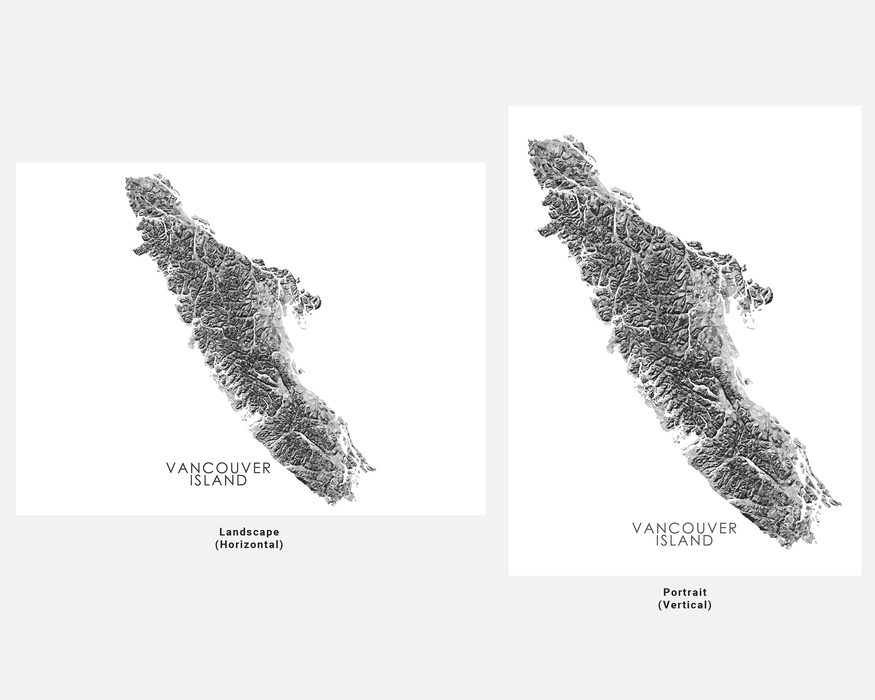 Vancouver Island Map Print Poster, Geometric Black and White Handmade Wall Art, BC Canada