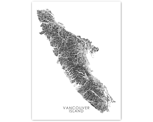 Vancouver Island Map Print Poster, Geometric Black and White Handmade Wall Art, BC Canada