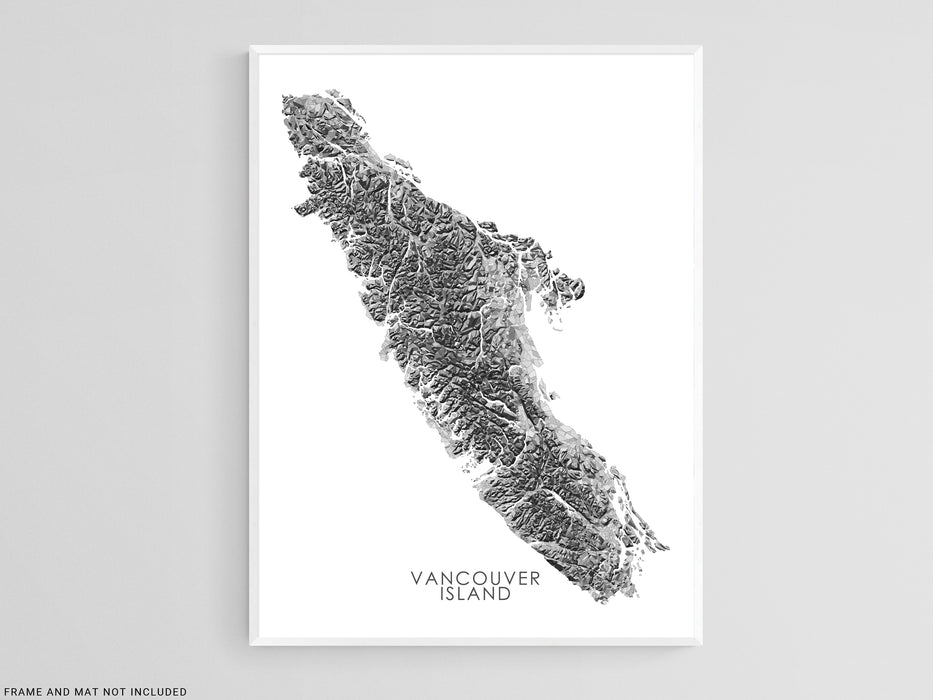 Vancouver Island Map Print Poster, Geometric Black and White Handmade Wall Art, BC Canada