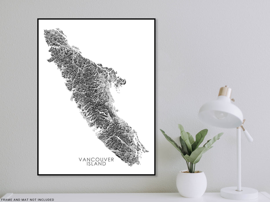 Vancouver Island Map Print Poster, Geometric Black and White Handmade Wall Art, BC Canada