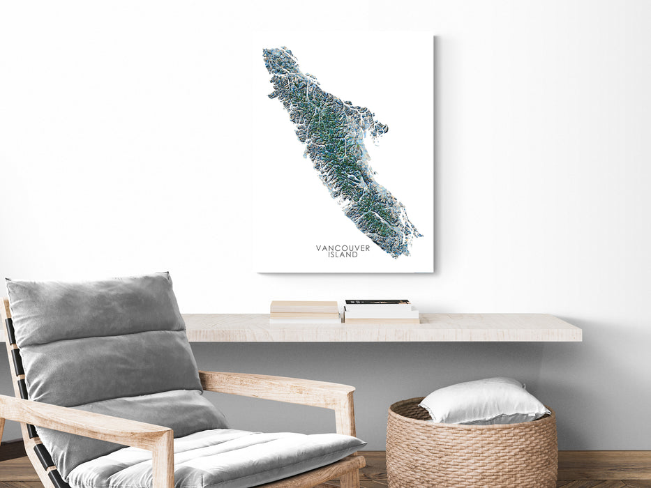 Vancouver Island BC Map Print Poster, Geometric Handmade Wall Art, Canada