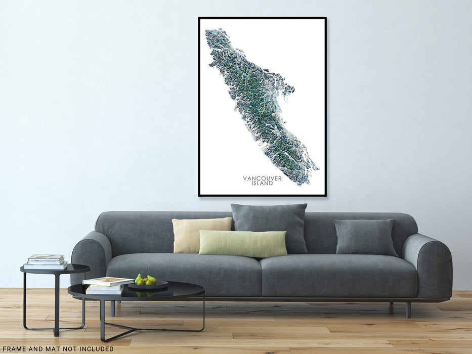 Vancouver Island BC Map Print Poster, Geometric Handmade Wall Art, Canada