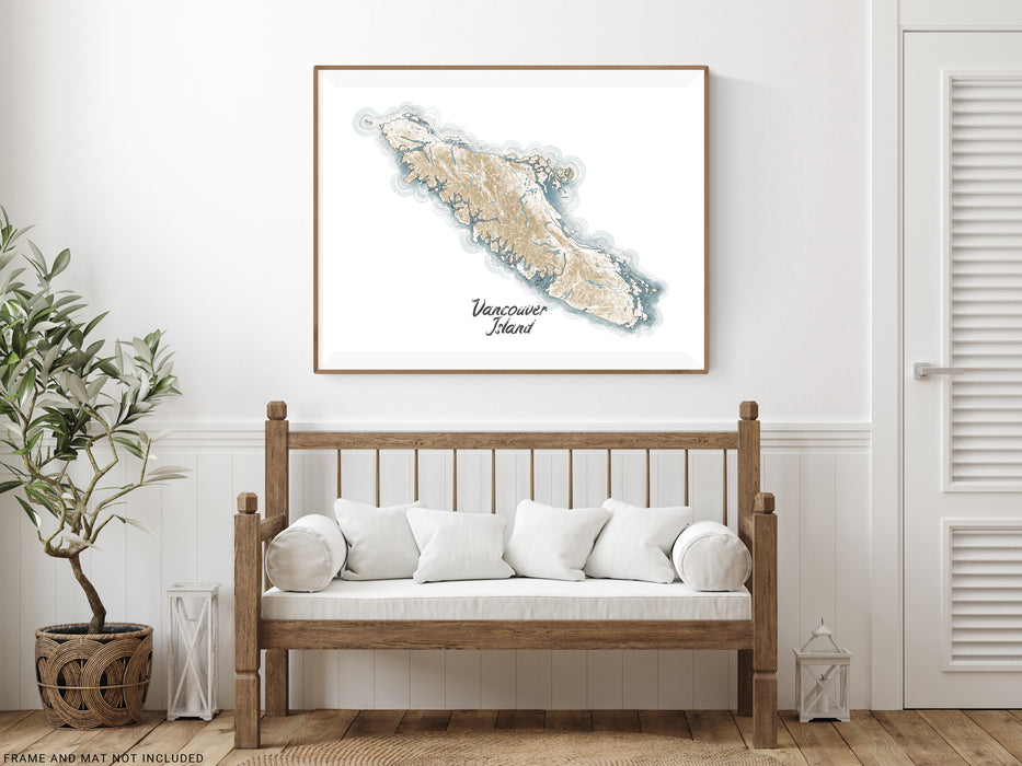 Vancouver Island BC Canada Line Wall Art Contour Map Print Poster 