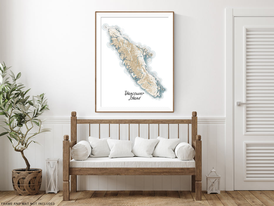 Vancouver Island BC Canada Line Wall Art Contour Map Print Poster 