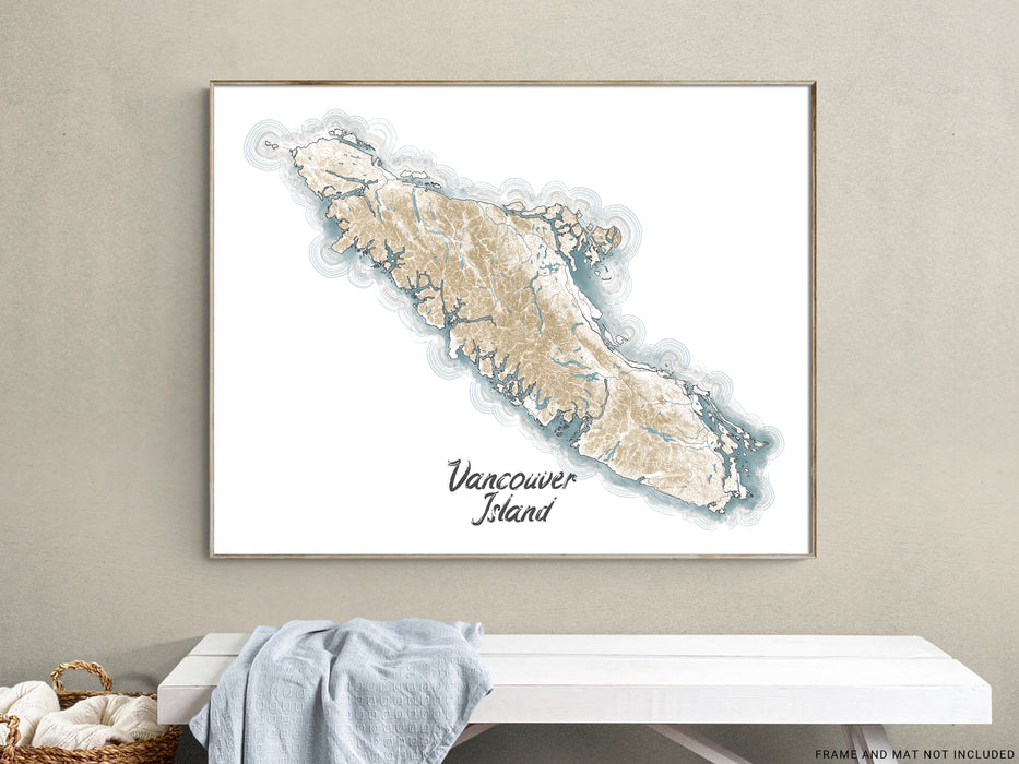 Vancouver Island BC Canada Line Wall Art Contour Map Print Poster 