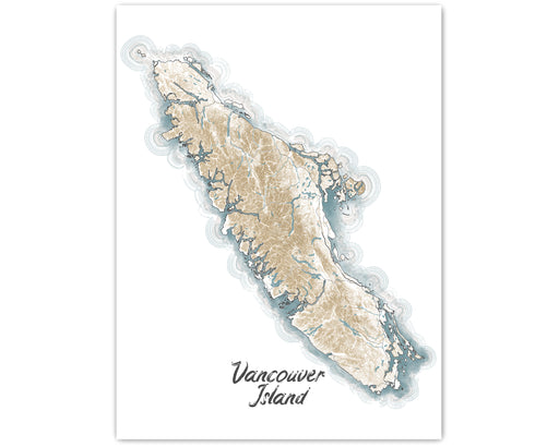 Vancouver Island BC Canada Line Wall Art Contour Map Print Poster 