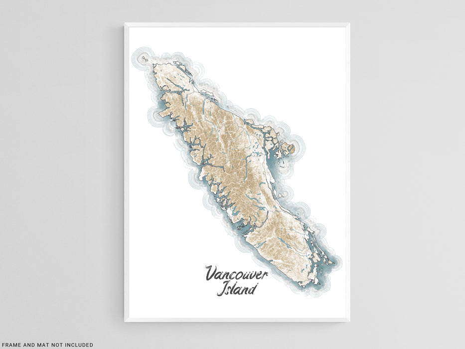 Vancouver Island BC Canada Line Wall Art Contour Map Print Poster 