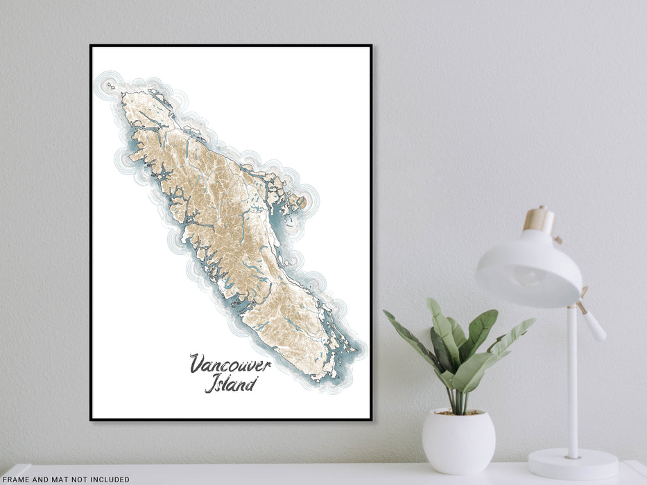 Vancouver Island BC Canada Line Wall Art Contour Map Print Poster 