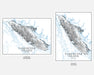 Vancouver Island, British Columbia Canada map art print with a line-art design, detailed topographic features (contours) and water-bodies.