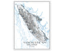 Vancouver Island, British Columbia Canada map art print with a line-art design, detailed topographic features (contours) and water-bodies.