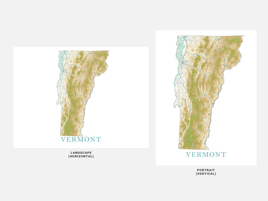 Vermont State Wall Art Map Print Poster, Topographic Landscape Art VT Road Maps for Home Decor