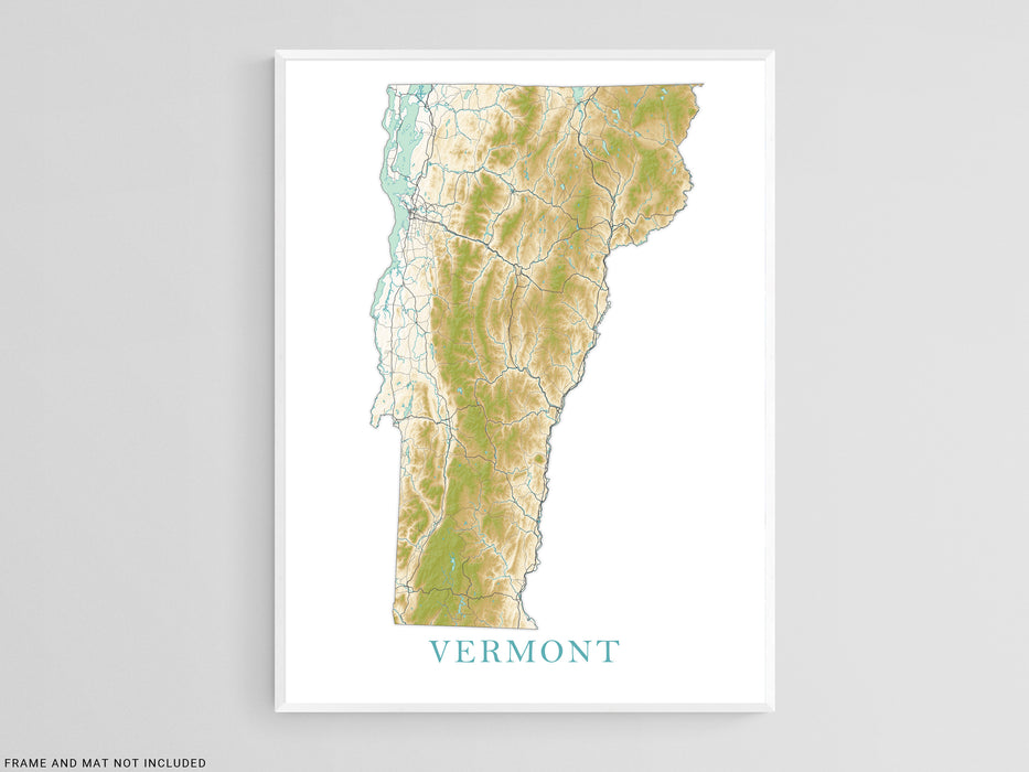 Vermont State Wall Art Map Print Poster, Topographic Landscape Art VT Road Maps for Home Decor