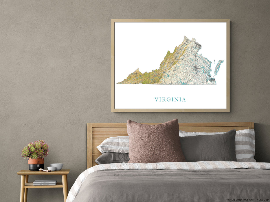 Virginia State Map Print Poster, Home Decor Landscape Wall Art Topographic Road Maps