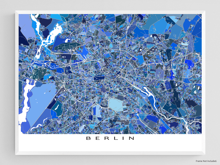Berlin Germany City E Geometric Print Maps Poster, Art As — Blue Street Art Map Wall
