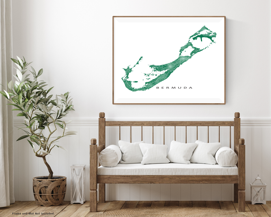 Bermuda map print with natural landscape and main roads designed by Maps As Art.