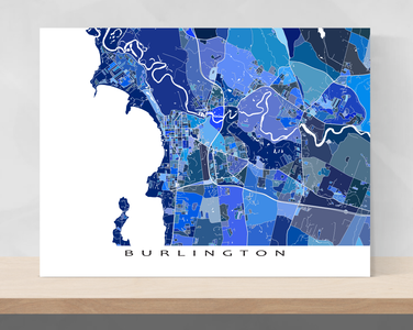 Burlington Map Wall Art Print, Blue Geometric Vermont City Maps, USA ...