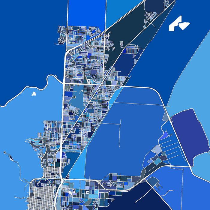 El Paso, Texas map art print in blue shapes designed by Maps As Art.