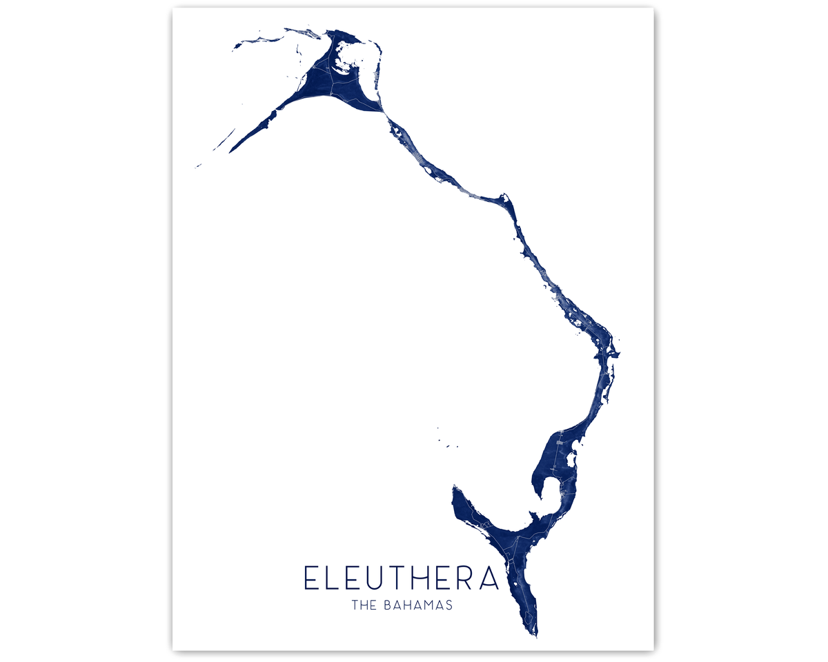 Eleuthera, Bahamas, online Letterpress Printed Map (Aqua)